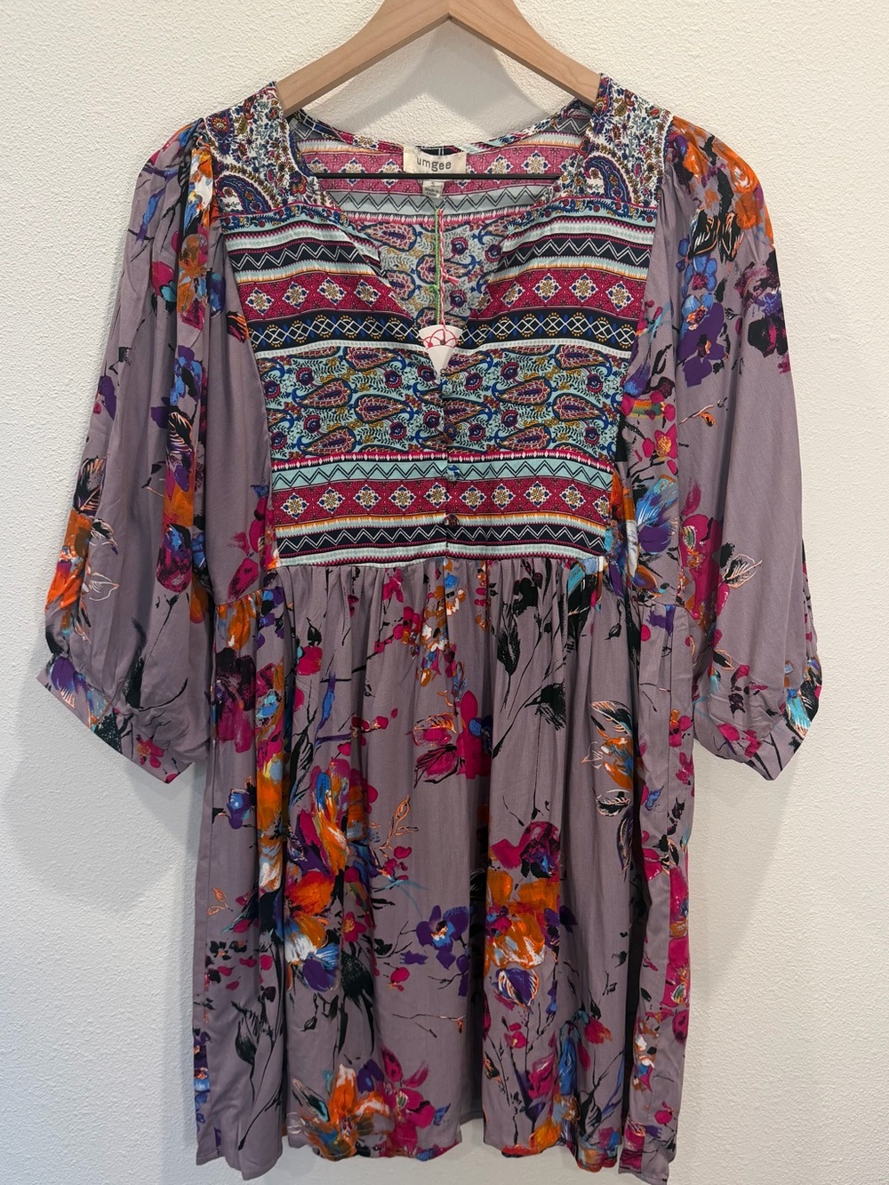 Umgee Lavender Boho Floral Tunic Dress